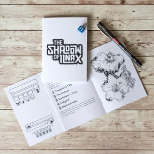 The Shadow of Ilnax A6 fantasy RPG zine tabletop role playing game, dice, geek gift, dungeon crawl, cute furry illustrations image 1