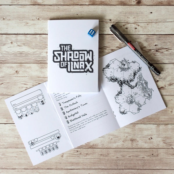 The Shadow of Ilnax A6 fantasy RPG zine - tabletop role playing game, dice, geek gift, dungeon crawl, cute furry illustrations