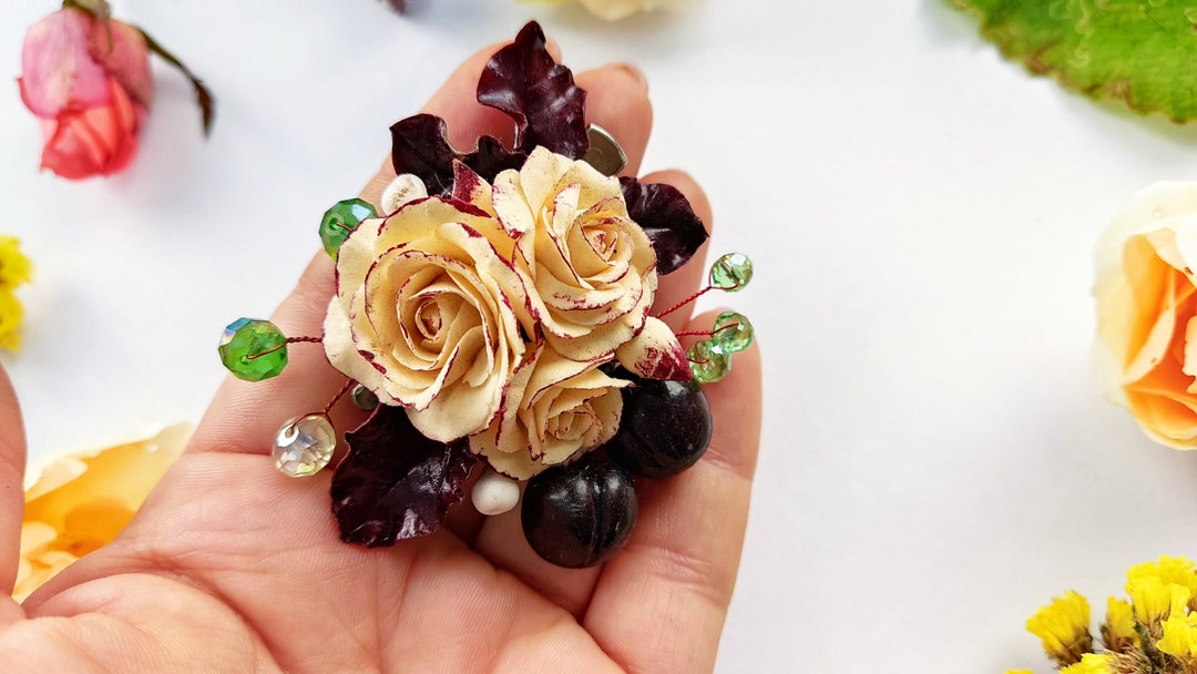 Ivory Wedding Hair Brooch White Rustic Pastel Flowers Flower Etsy