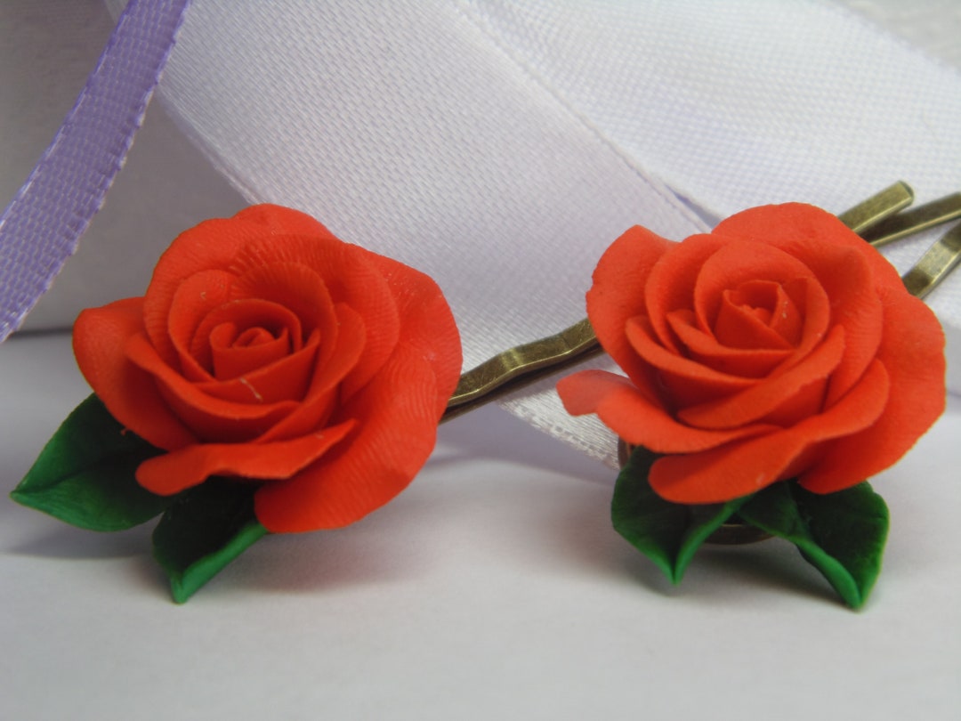 Rose Hair Pin Red Rose Pin Flower Hair Pin Bride Hair Pin Cold Etsy