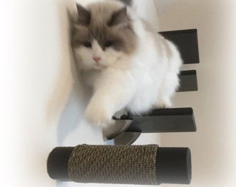 4pc Solid Hardwood Floating Cat Post Steps, Wall Mounted Cat Climber Set
