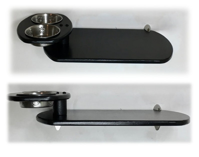 Elevated Cat Feeder Wall Shelf Raised Diner 2 Bowls Modern Etsy