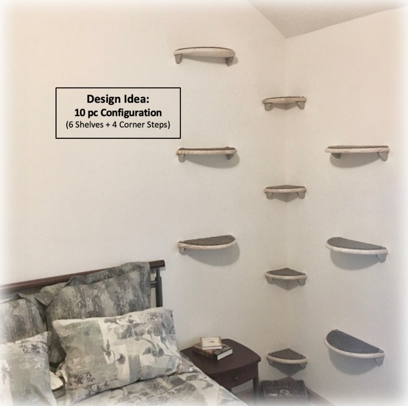 2pc Floating Cat Wall Shelf Set 12 Round Half Moon Etsy