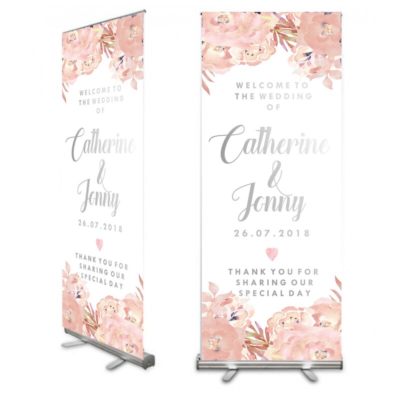 6ft Wedding Pull Up Blush pink floral Wedding Welcome banner Personalised Wedding, Wedding Welcome Sign Shabby chic Wedding