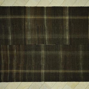 Mid-Century Modern Kilim Rug: 8.2x11 Goat Hair, Stripe Design Rugs.