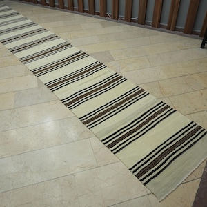 Alfombra Kilim decorativa para escaleras extralargas: alfombras marrones y crema, 2,7 x 18 pies,