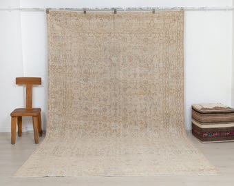 Vintage Oushak Rug, Turkish Handwoven Carpet, Neutral Wool, Home Living Decor Rugs 7x10