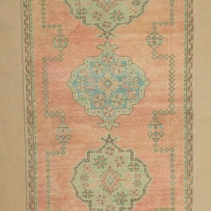 Long Oushak Rug Runner: 3.1&quot;x11.1&quot; Vintage Turkish Wool Carpet