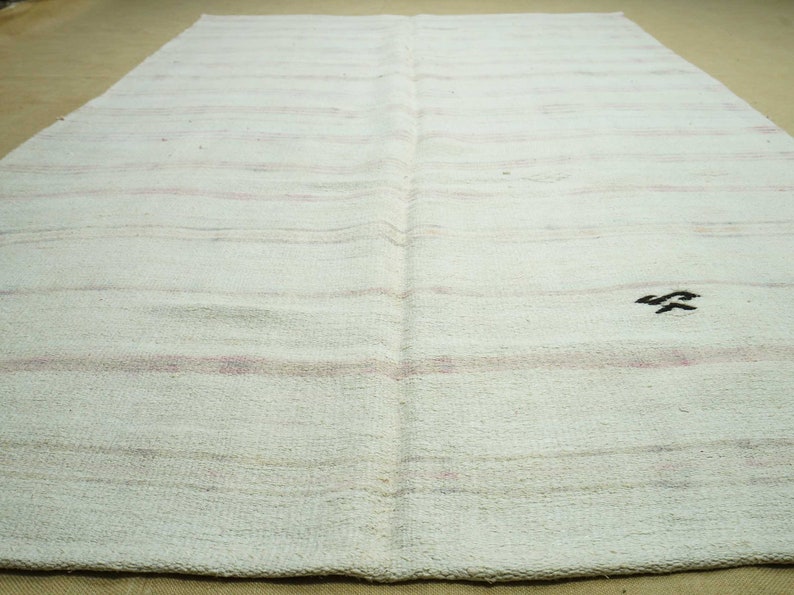 Off White Naturel Hemp Kilim Rug,5,7x10 Feet,stuning Flat Weave Turkish