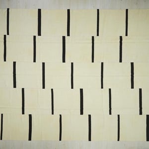 Oversized Stripe Wool Kilim Rug: Mid-Century Modern Turkish Flat Weave 10x13.7 ft.