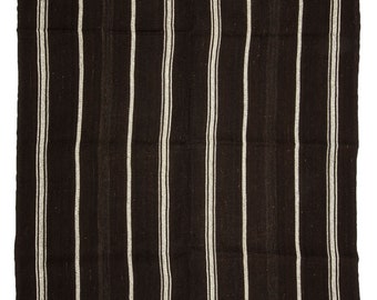 Dark Brown And White Rug,5,11"x7,9" Feet 180x237 Cm Vintage Home Floor Decor White Stripe Dark Brown Kilim Rug,Goat Wool Woven Kilim Rug.