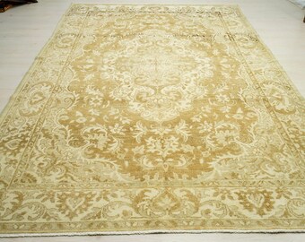 Alfombra Kars de lana tejida a mano: alfombra floral geométrica marrón y beige, 2 x 3 metros