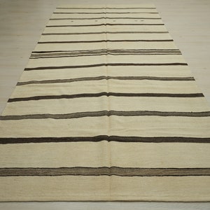 Turkish Kilim Rug,5,4&quot;x11,10&quot; Feet Vintage Home Floor Decor Turkish Kilim Rug,Gray And Brown Stripe Off White Kilim Rug,Natural Rug.