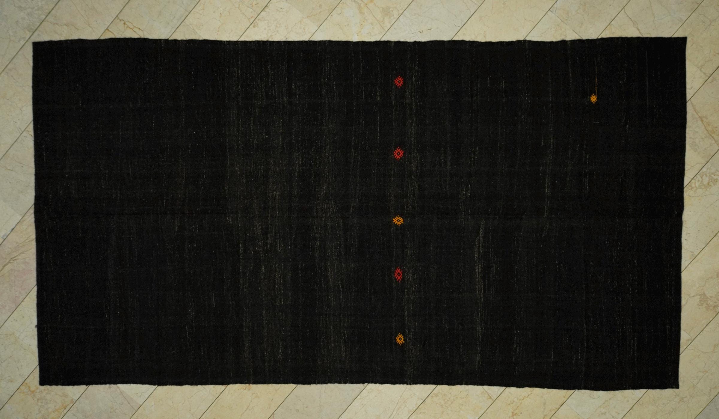 Mid-Century Modern Kilim Rug: 7x12 Goat Hair, Stripe Design