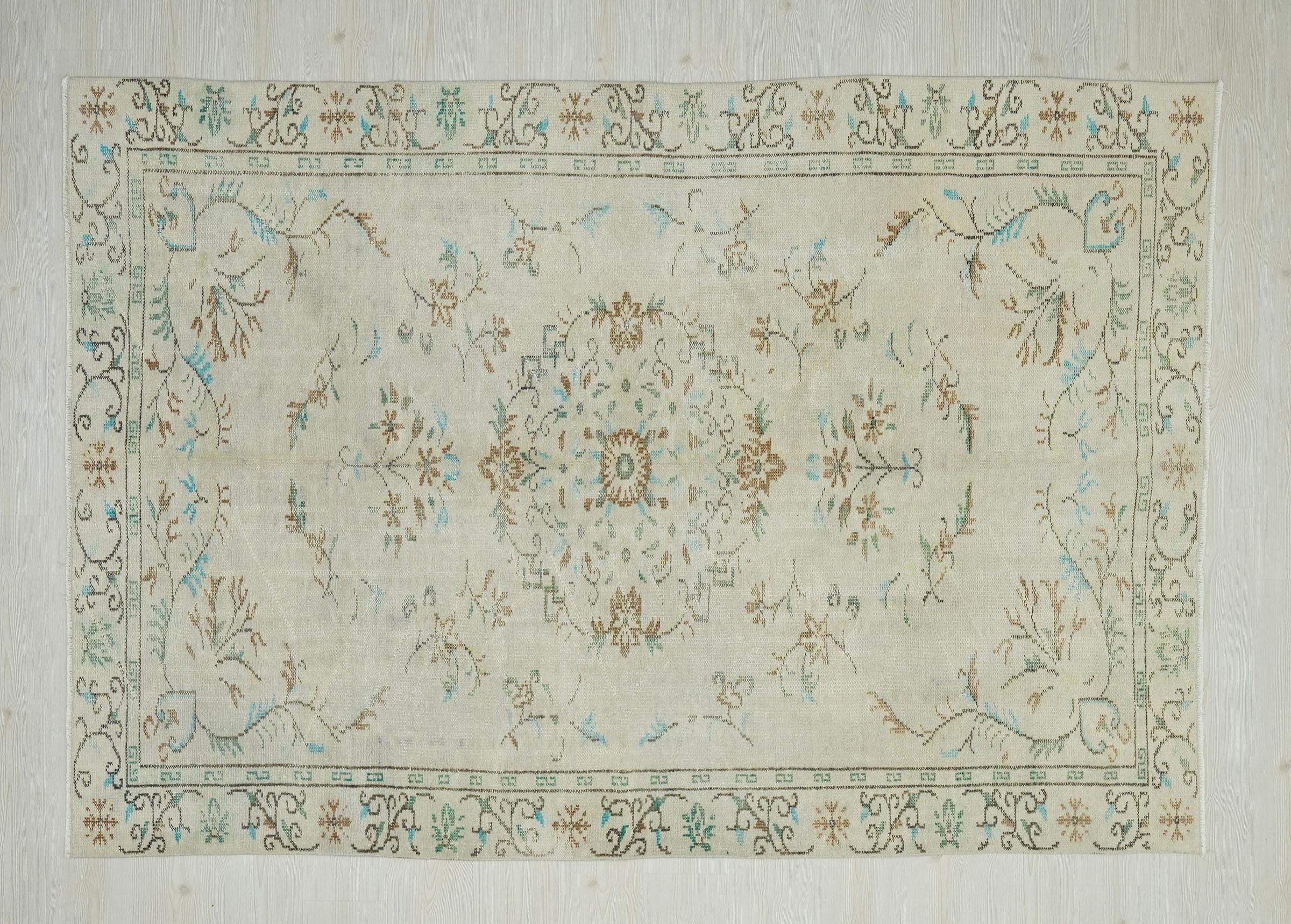 Vintage Old Isparta Carpet Rug,5,8"x8,4" Feet, One Of Kind Oushak Carpet Rug,Pastel Faded Colors Beautiful Decorative Carpet Rug.