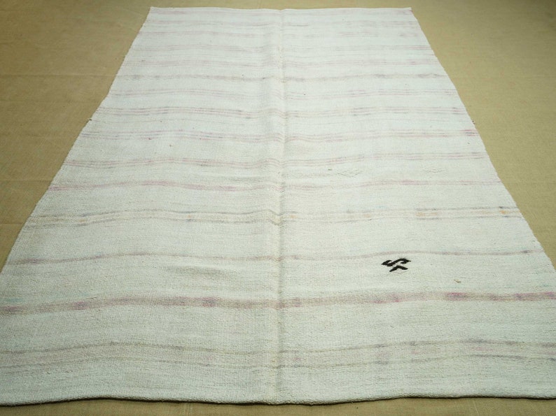 Off White Naturel Hemp Kilim Rug,5,7x10 Feet,stuning Flat Weave Turkish