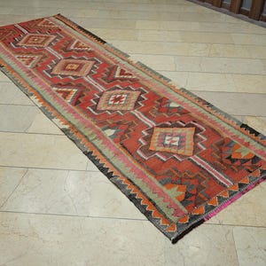 Vintage Turkish Kilim Rug Runner: 3.3&quot;x9.7&#39; Handwoven Wool Rug