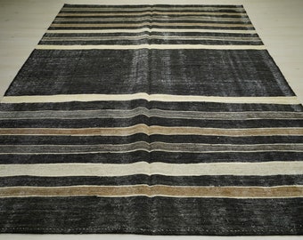 Grand tapis kilim en poil de chèvre tissé à plat, 6,4 x 9,5 cm, décoration de ferme, tapis kilim fait main, tapis moderne Mid-Century, décoration d'intérieur à rayures, tapis.