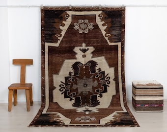 Antique Turkish Kars Rug: Primitive Geometric Wool Carpet Rugs, 5.2 x 9.6 ft.
