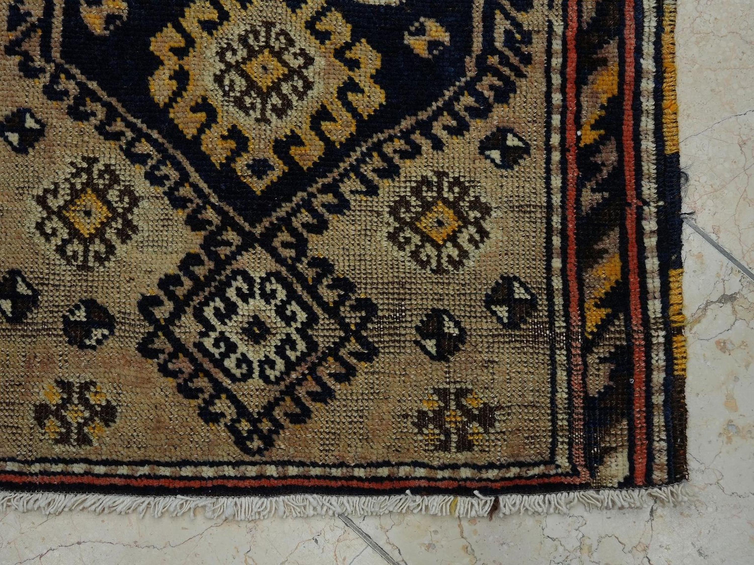 1940s Antique Kurdish Small Carpet Rug: 1.8x3.3 Feet,wall Hanging