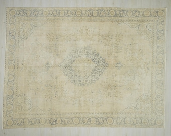 8x11 Handmade Wool Oushak Rug: Pastel Faded Turkish Carpet