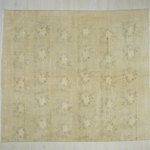 Tan And Gray Vintage Oushak Rug,8,2&quot;x9,3&quot; Feet Short Pile Turkish Handmade Rug,Square Size Bohemian Carpet Rug,Mid Century Modern Rug.