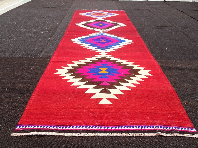 Red Rug Runner Pink Kilim Runner34x95 Feet Etsy