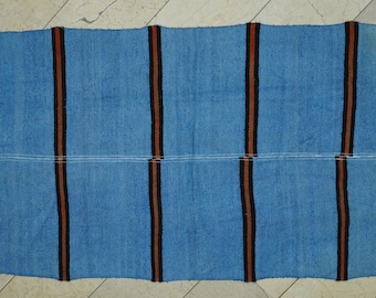 Overdye blauw prachtig Turks hennepkelimtapijt, 3,6 x 5,4 inch, Home Living vloerdecor blauw hennepkelimtapijt, blauw tapijt van klein formaat.