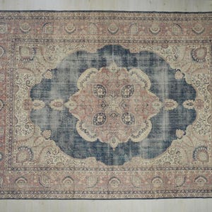 Vintage Turkish Oushak Rug - Navy Blue Wool Oversize 10x14 Feet