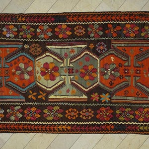 7x15 Alter Türkischer Kelim Teppich: Flach gewebte Wollteppiche Primitive Ethnic Decor Teppiche.