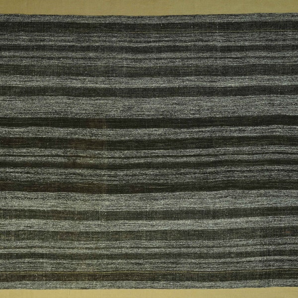 Turkish Kilim Rug,6,7x9,6 Feet 192x367 Cm,Vintage Flat Weave Woven Dark Brown And Gray Turkish Kilim Rug,Goat Wool Woven Anatolian Kilim Rug