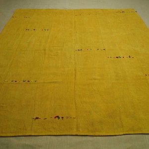 Tapis de chanvre de couleur safran surteinté, pieds 6,8 &quot;x 8,7&quot;, 207x265 cm, tapis kilim de chanvre à tissage plat turc, beau tapis kilim turc, tapis de chanvre fait main.