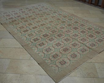 Vintage Large Oushak Rug: 6.4x10.3 Feet,Seasonal Decor Handwoven Turkish Rugs.