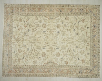 Oversize Vintage Turkish Oushak Rug: Handmade Wool Carpet 8.2&quot;x11&quot;
