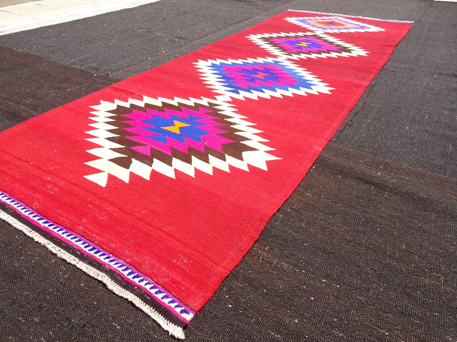 Red Rug Runner Pink Kilim Runner34x95 Feet Etsy