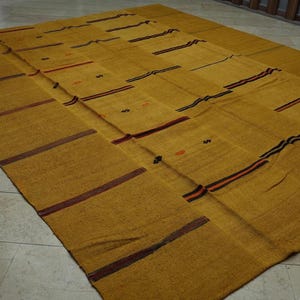 Large Saffron Hemp Kilim Rug: Turkish Flat Weave Area Rugs,9.5"x11.6" Feet.