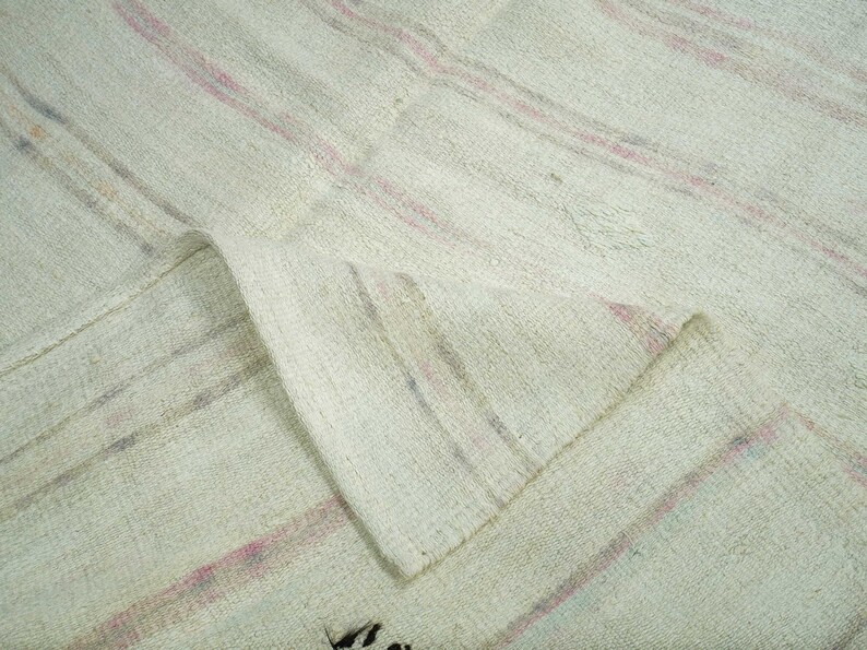 Off White Naturel Hemp Kilim Rug,5,7x10 Feet,stuning Flat Weave Turkish