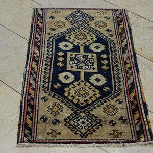 1940s Antique Kurdish Small Carpet Rug: 1.8x3.3 Feet,Wall Hanging Dowry Rugs.