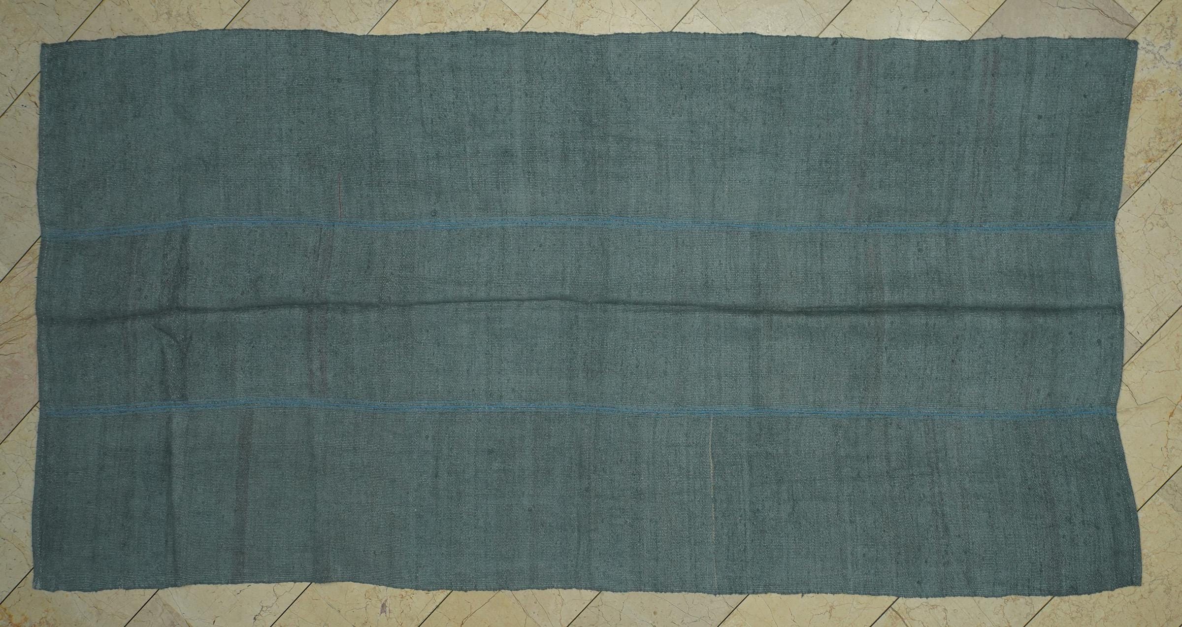 Alfombra extragrande de cáñamo gris (13 x 25 cm) - Kilim turco moderno de mediados de siglo