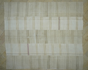 Oversized Striped Hemp Kilim Rug: Scandinavian Mid-Century Modern Decor (10.4x12.1 ft.)
