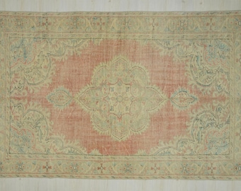 Large Oushak Rug,6,2&quot;x9,4&quot; Feet, Pastel Turkish Carpet Rug,Oushak Carpet Rug,Mid Century Modern Rug,Vintage Carpet Rug,Home Decor Rug.