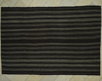 Dark Brown And Gray Turkish Goat Hair Kilim Rug,6&quot;x8,8&quot; Feet,Natural Organic Flat Weave Kilim Rug.