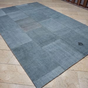 Overdye Light Blue- Turkish Patchwork Hemp Kilim Rug: 6.5x10 Feet.