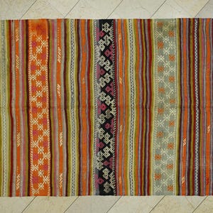 Primitive Stripe Kilim Rug: 5.5&quot;x9.10&#39; Turkish Flat Weave Rug
