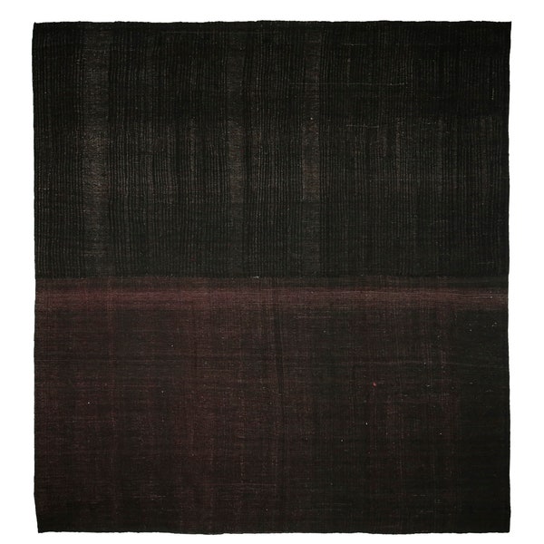 9x9 Suquare Goat Wool Flat Weave Turkish Kilim Rug,Natural Anique Organic Kilim Rug,Old Dark Brown Kilim Rug