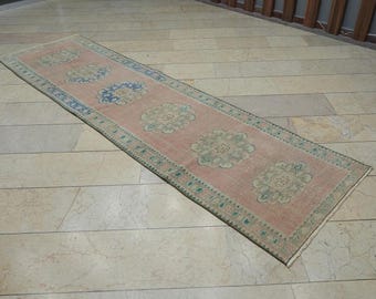 3x10 Vintage Oushak Rug Runner: Handmade Turkish Wool Hallway Decor Carpet Rugs