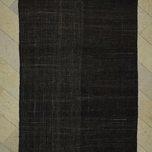 Vintage Brown Goat Hair Kilim Rug: 5.5&quot;x11.4&quot; Turkish Anatolian Rug