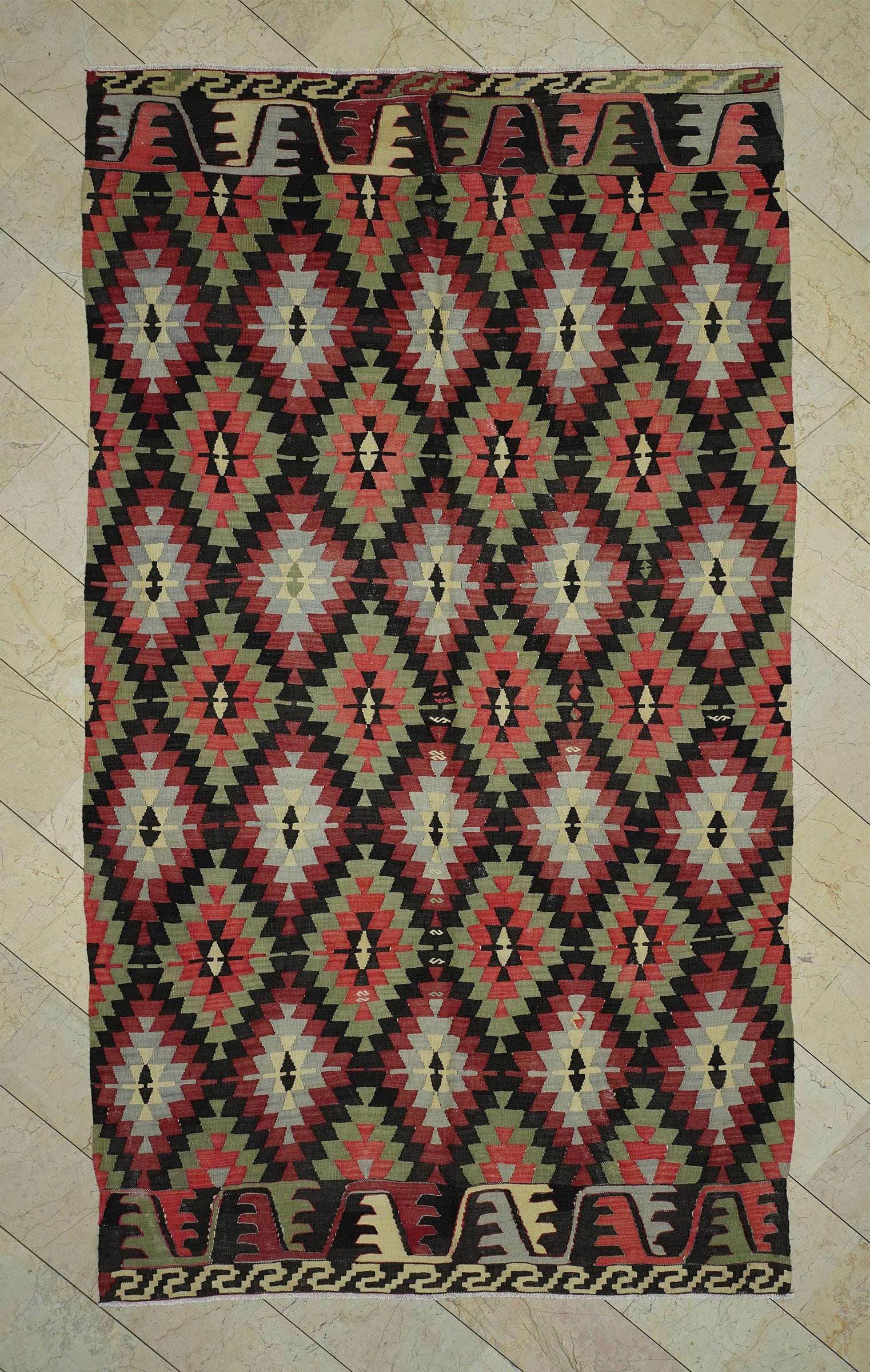60×104 \"zig-zag” ViNTAGE TURKiSH RUG 3x5 ZIGZAG Turkish Vintage Kilim Rug, Handmade Wool