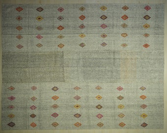 Tapis gris naturel surdimensionné 10 x 13 pouces, décoration minimaliste moderne, grande dimension kilim gris, tapis kilim turc tissé à plat, décoration de sol Palace gris.