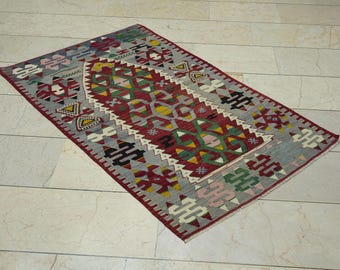 Wandbehang Türkischer Kelim Teppich: Antike Flachgewebe Teppiche, 9x12cm.